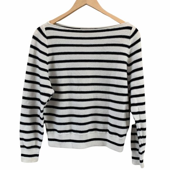 VINCE Boatneck Striped Cropped Sweater - Picture 1 of 5